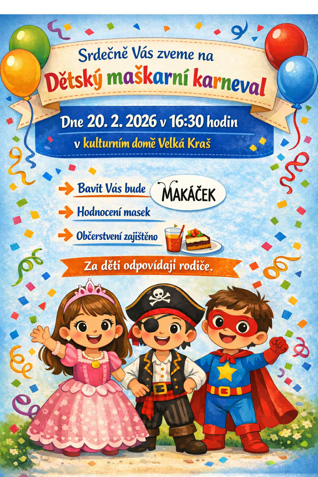 Dětský maškarní karneval 20. února 2026 